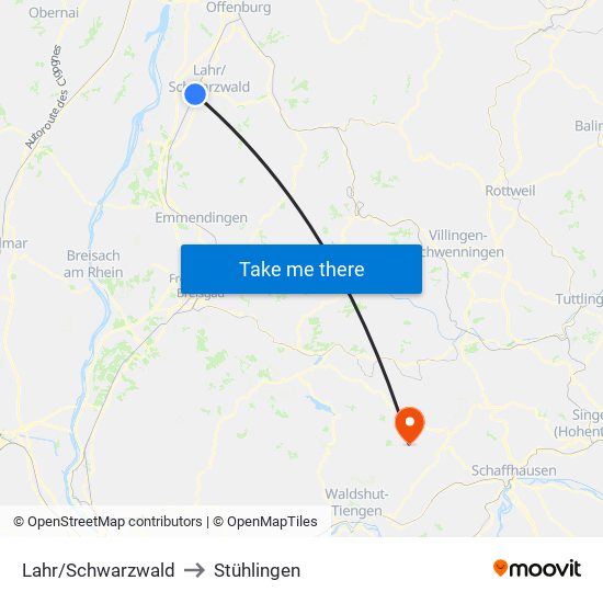 Lahr/Schwarzwald to Stühlingen map