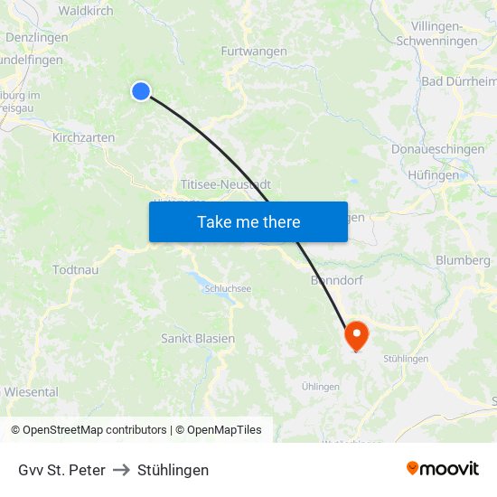 Gvv St. Peter to Stühlingen map