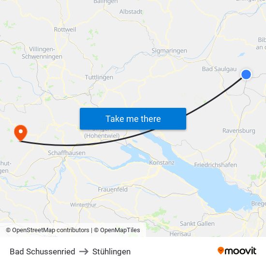 Bad Schussenried to Stühlingen map