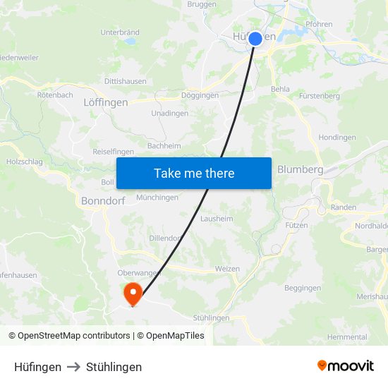 Hüfingen to Stühlingen map