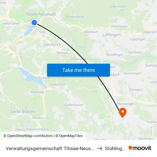 Verwaltungsgemeinschaft Titisee-Neustadt to Stühlingen map