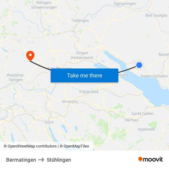 Bermatingen to Stühlingen map