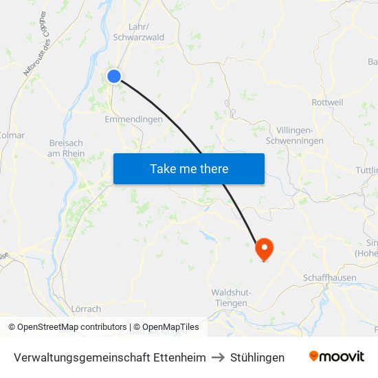 Verwaltungsgemeinschaft Ettenheim to Stühlingen map