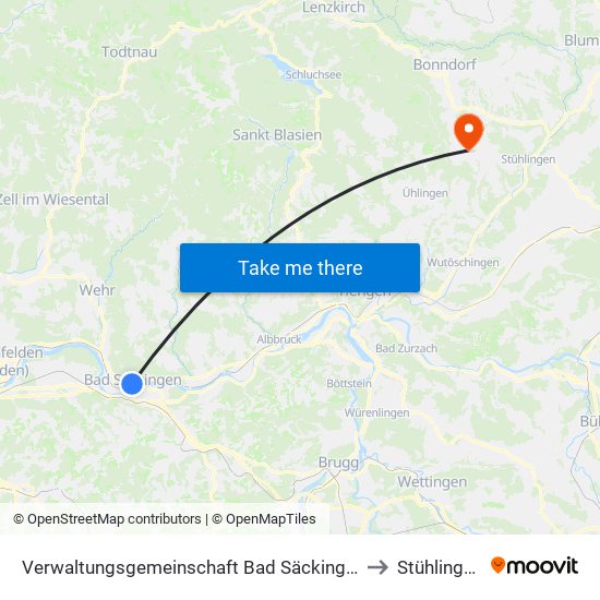 Verwaltungsgemeinschaft Bad Säckingen to Stühlingen map