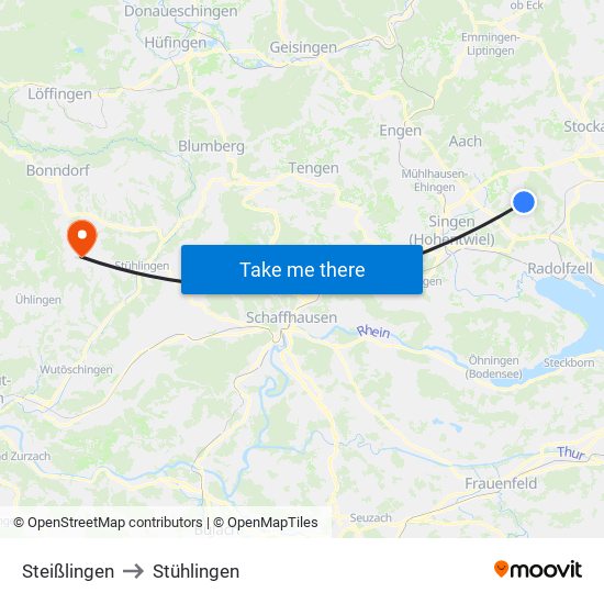 Steißlingen to Stühlingen map