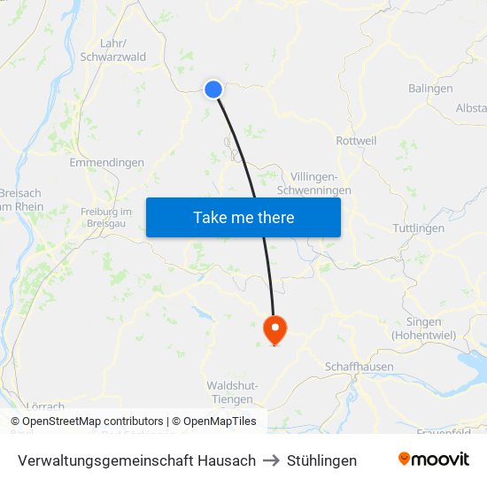 Verwaltungsgemeinschaft Hausach to Stühlingen map