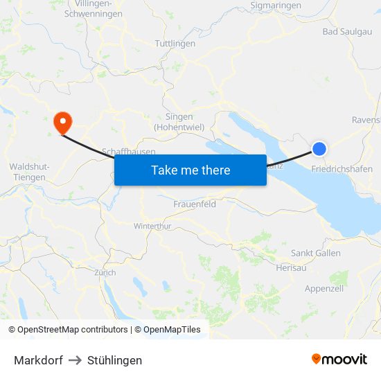 Markdorf to Stühlingen map