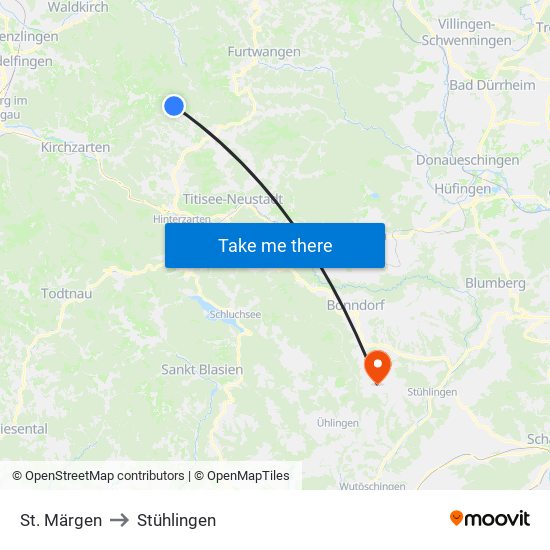 St. Märgen to Stühlingen map