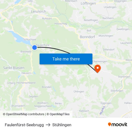 Faulenfürst-Seebrugg to Stühlingen map