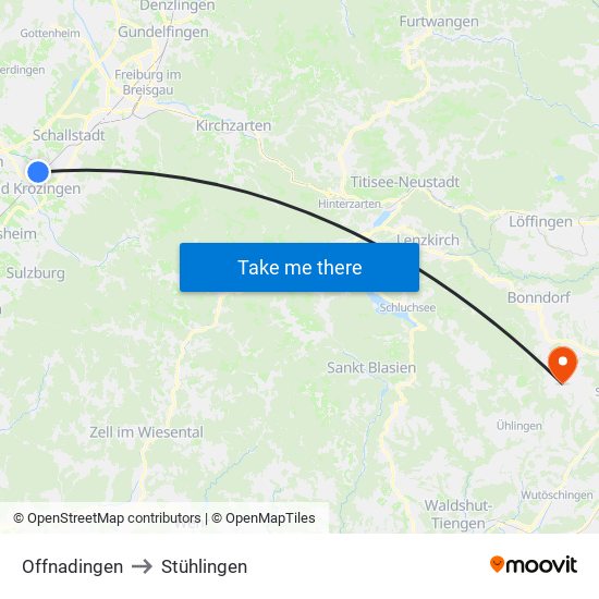 Offnadingen to Stühlingen map