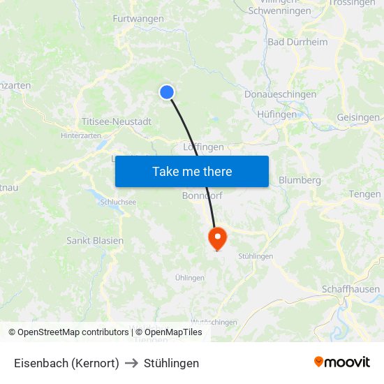 Eisenbach (Kernort) to Stühlingen map