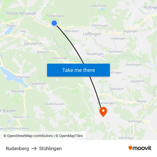 Rudenberg to Stühlingen map
