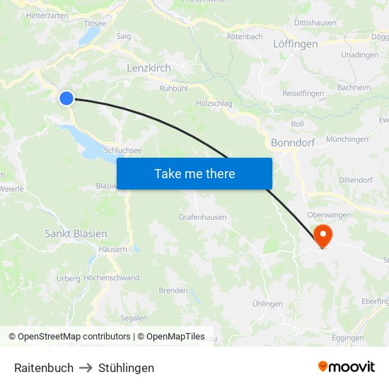 Raitenbuch to Stühlingen map