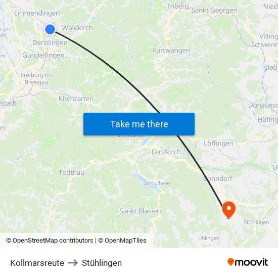 Kollmarsreute to Stühlingen map