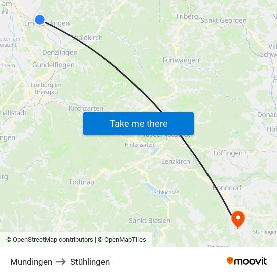 Mundingen to Stühlingen map