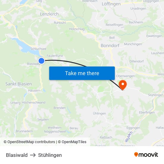Blasiwald to Stühlingen map