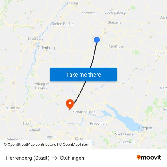 Herrenberg (Stadt) to Stühlingen map