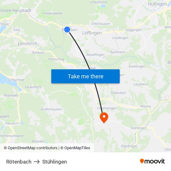 Rötenbach to Stühlingen map