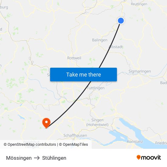 Mössingen to Stühlingen map
