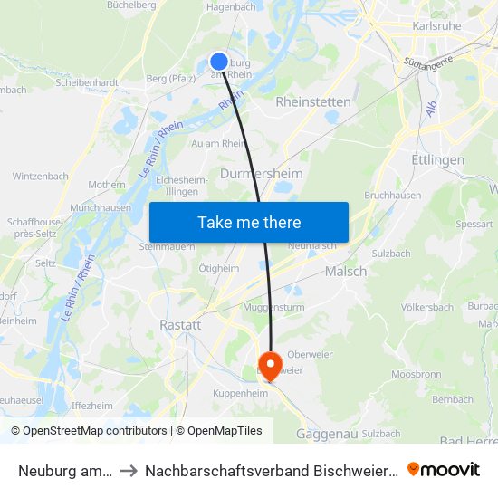 Neuburg am Rhein to Nachbarschaftsverband Bischweier-Kuppenheim map