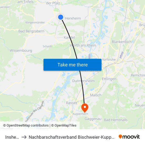 Insheim to Nachbarschaftsverband Bischweier-Kuppenheim map