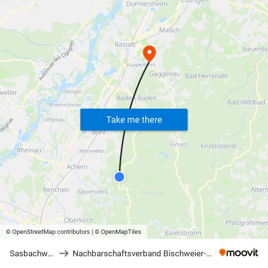 Sasbachwalden to Nachbarschaftsverband Bischweier-Kuppenheim map