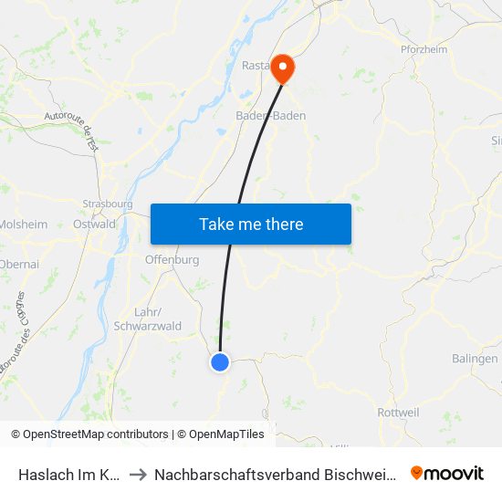 Haslach Im Kinzigtal to Nachbarschaftsverband Bischweier-Kuppenheim map