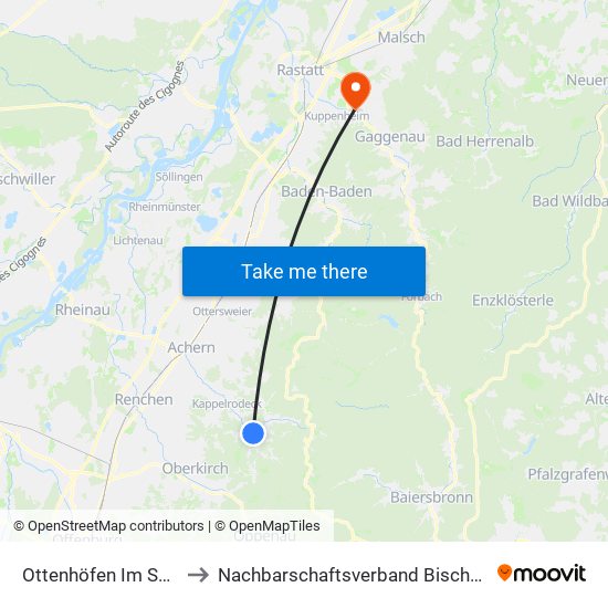 Ottenhöfen Im Schwarzwald to Nachbarschaftsverband Bischweier-Kuppenheim map