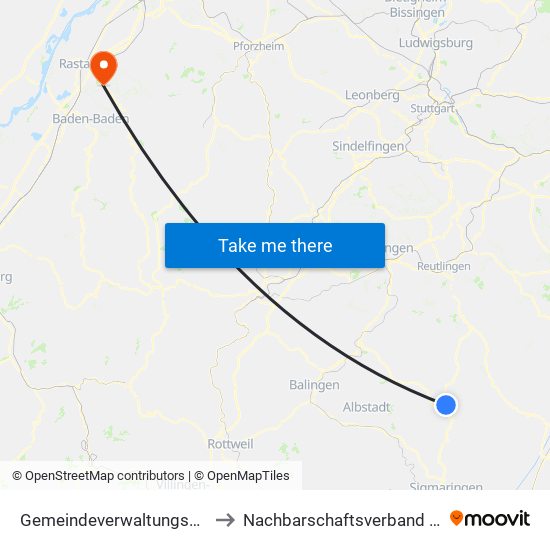 Gemeindeverwaltungsverband Gammertingen to Nachbarschaftsverband Bischweier-Kuppenheim map