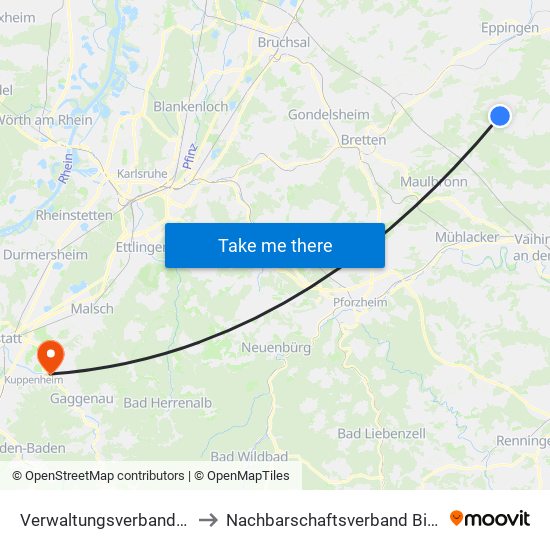 Verwaltungsverband Oberes Zabergäu to Nachbarschaftsverband Bischweier-Kuppenheim map