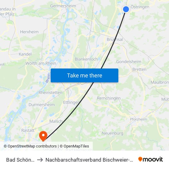 Bad Schönborn to Nachbarschaftsverband Bischweier-Kuppenheim map