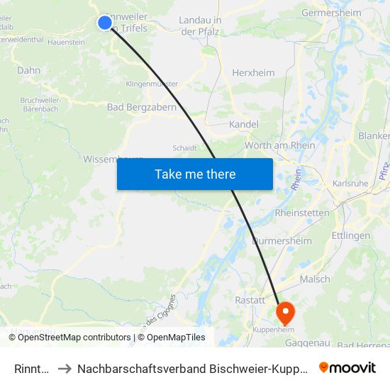 Rinnthal to Nachbarschaftsverband Bischweier-Kuppenheim map