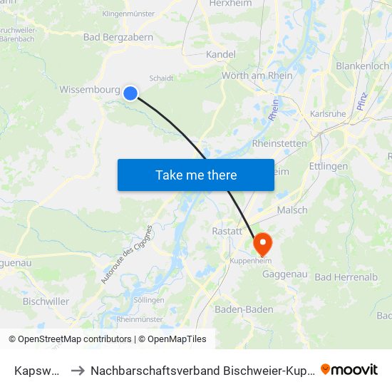 Kapsweyer to Nachbarschaftsverband Bischweier-Kuppenheim map