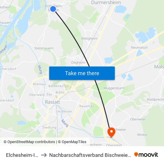 Elchesheim-Illingen to Nachbarschaftsverband Bischweier-Kuppenheim map