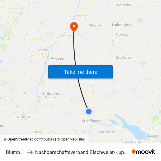 Blumberg to Nachbarschaftsverband Bischweier-Kuppenheim map