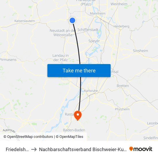 Friedelsheim to Nachbarschaftsverband Bischweier-Kuppenheim map