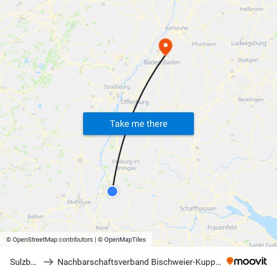 Sulzburg to Nachbarschaftsverband Bischweier-Kuppenheim map