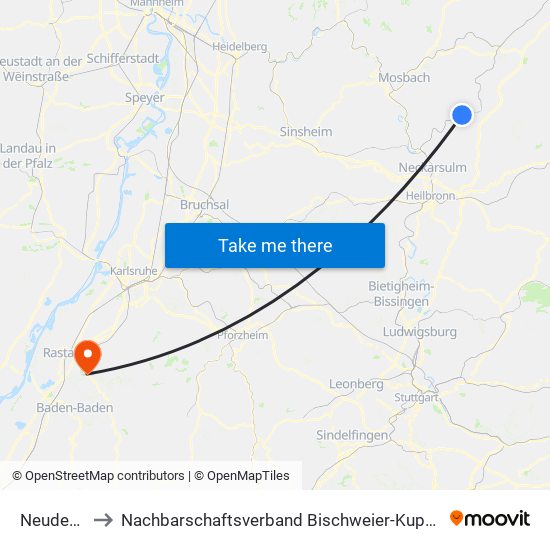 Neudenau to Nachbarschaftsverband Bischweier-Kuppenheim map