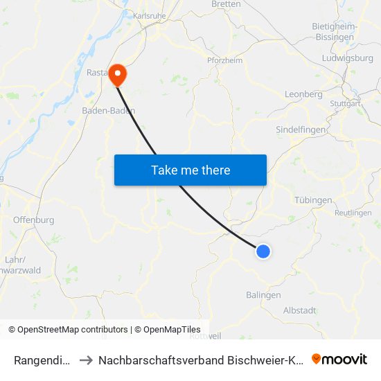 Rangendingen to Nachbarschaftsverband Bischweier-Kuppenheim map