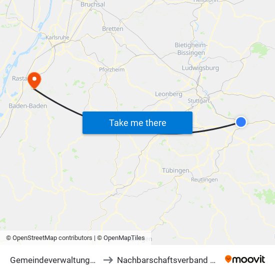 Gemeindeverwaltungsverband Plochingen to Nachbarschaftsverband Bischweier-Kuppenheim map