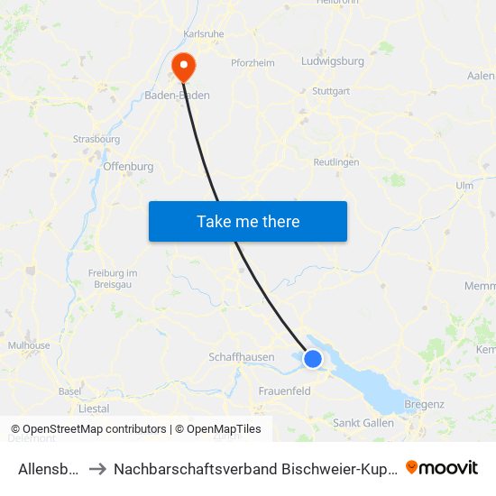 Allensbach to Nachbarschaftsverband Bischweier-Kuppenheim map