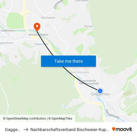 Gaggenau to Nachbarschaftsverband Bischweier-Kuppenheim map