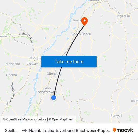 Seelbach to Nachbarschaftsverband Bischweier-Kuppenheim map