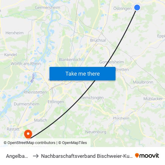 Angelbachtal to Nachbarschaftsverband Bischweier-Kuppenheim map