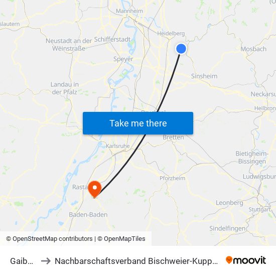 Gaiberg to Nachbarschaftsverband Bischweier-Kuppenheim map