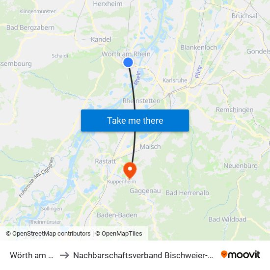 Wörth am Rhein to Nachbarschaftsverband Bischweier-Kuppenheim map