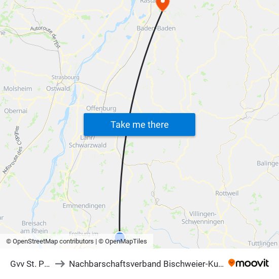 Gvv St. Peter to Nachbarschaftsverband Bischweier-Kuppenheim map