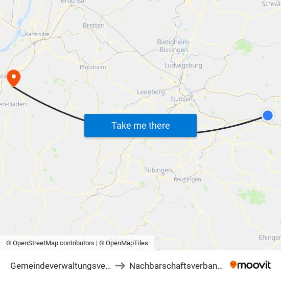Gemeindeverwaltungsverband Östlicher Schurwald to Nachbarschaftsverband Bischweier-Kuppenheim map