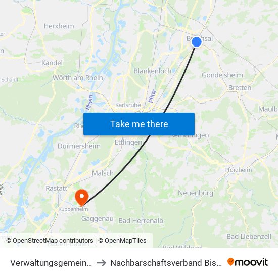 Verwaltungsgemeinschaft Bruchsal to Nachbarschaftsverband Bischweier-Kuppenheim map
