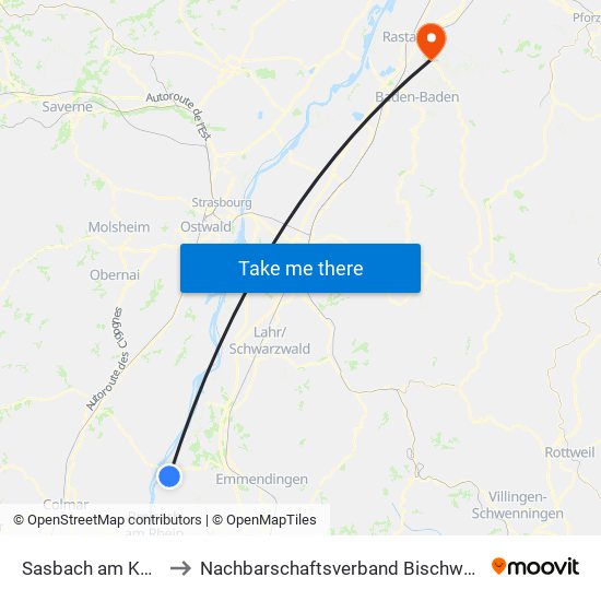 Sasbach am Kaiserstuhl to Nachbarschaftsverband Bischweier-Kuppenheim map